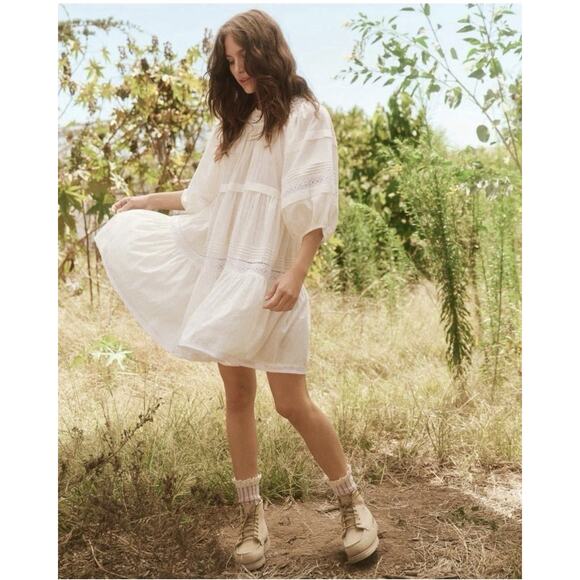 THE GREAT. The Short Nightingale Mini Dress In Cream Size 0 - Picture 1 of 14